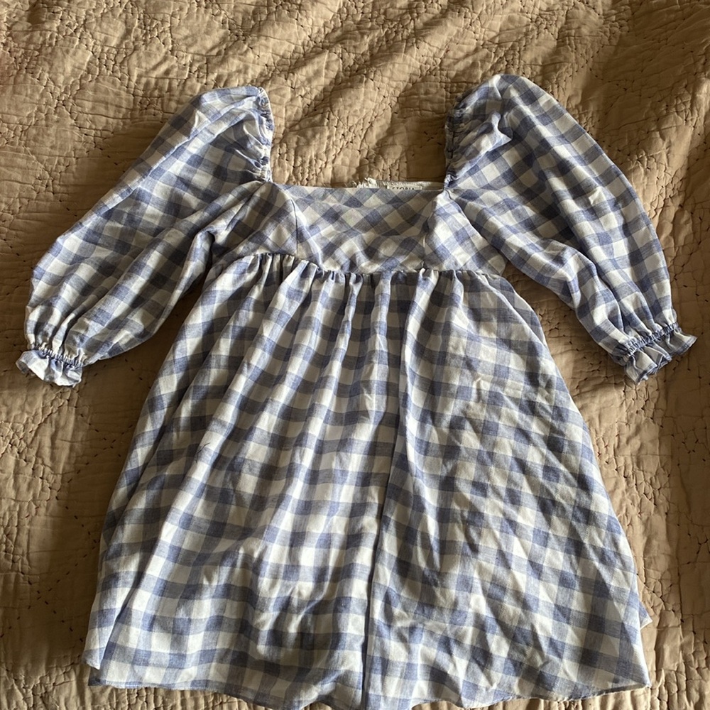 Absolutely Adorable Storia Blue Gingham Babydoll Puff Dress Size Medium